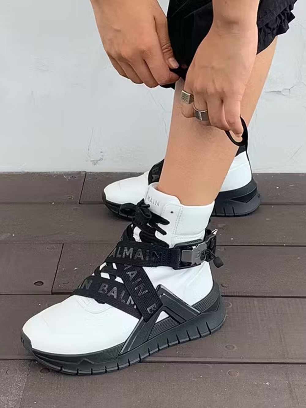 Balmain Paris B Troop Hi-Top Leather Sneakers Logo Strap Luxury Shoes Streetwear